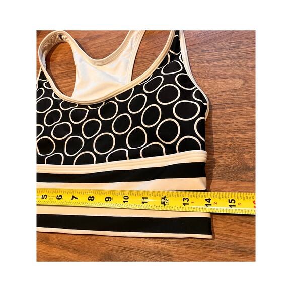 DKNY Swim Top Black Cream Circle Women's Medium Stripes Geometric Racerback - Picture 5 of 5
